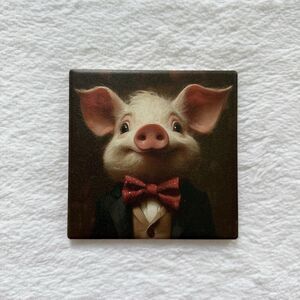 Ceramic Coaster Pig with Suit Home Decor Gift Idea Cute Farm Animal Coaster